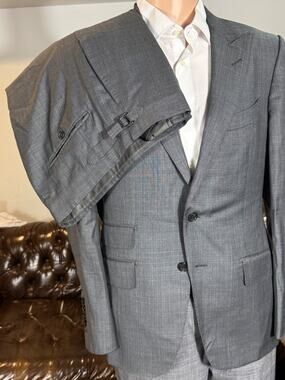 Tom Ford Gray Checked Suit Wool 2PC Peak Lapel O'Connor 50 40R